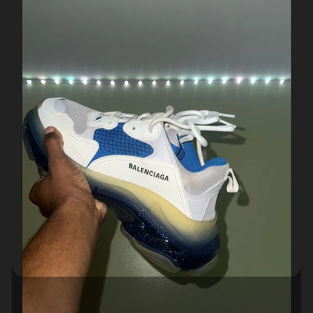 Balenciaga Men's White and Blue Sneakers